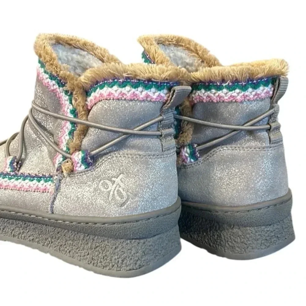 OTBT Terreno Metallic Moon Boots Apres Ski Sherpa Lining Silver Women’s  7.5